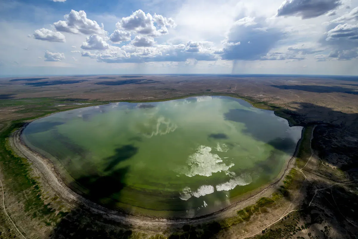 The surface of a salt lake in the area of Balkhash Lake