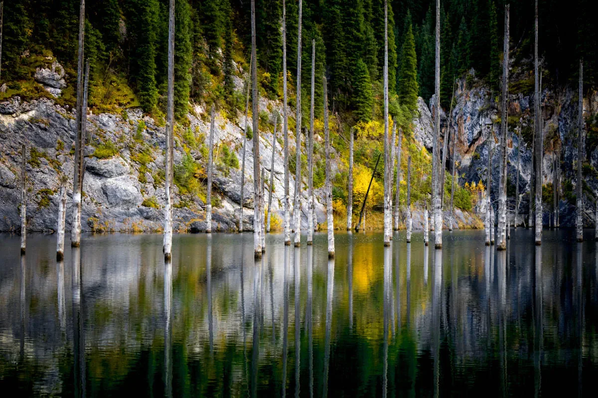 Autumn on Kaindy Lake. Kolsai Lakes National Park. Northern Tien Shan