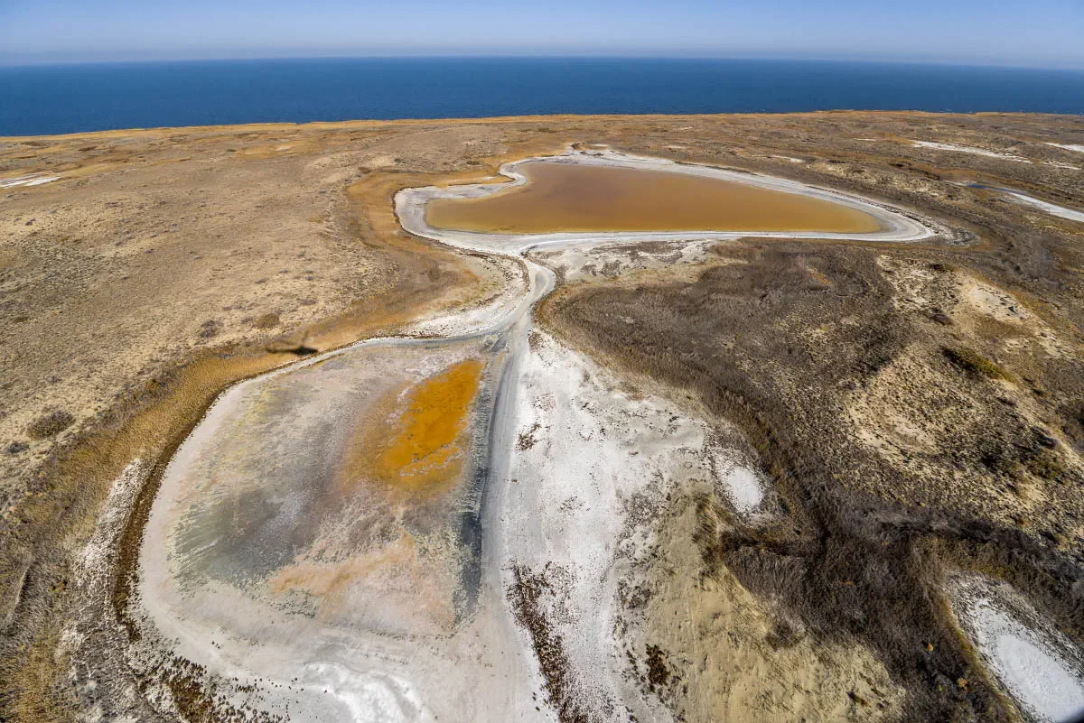 The surface of a salt lake in the area of Balkhash Lake