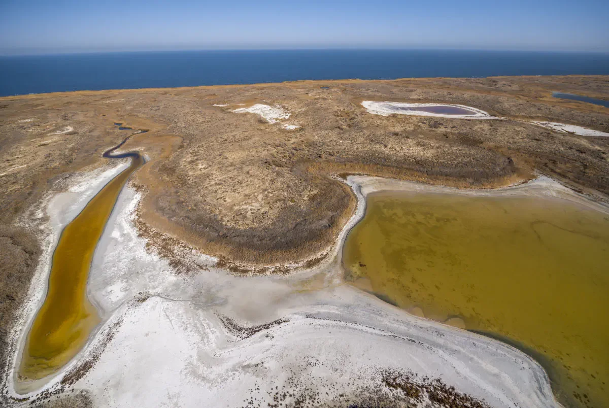 The surface of a salt lake in the area of Balkhash Lake