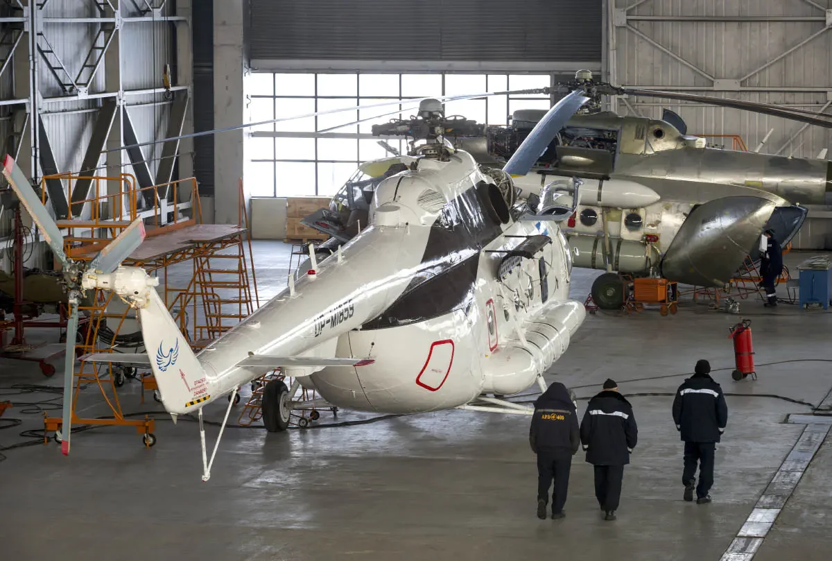 405 aircraft repair plant servicing helicopters of the Mil family. Almaty, Kazakhstan