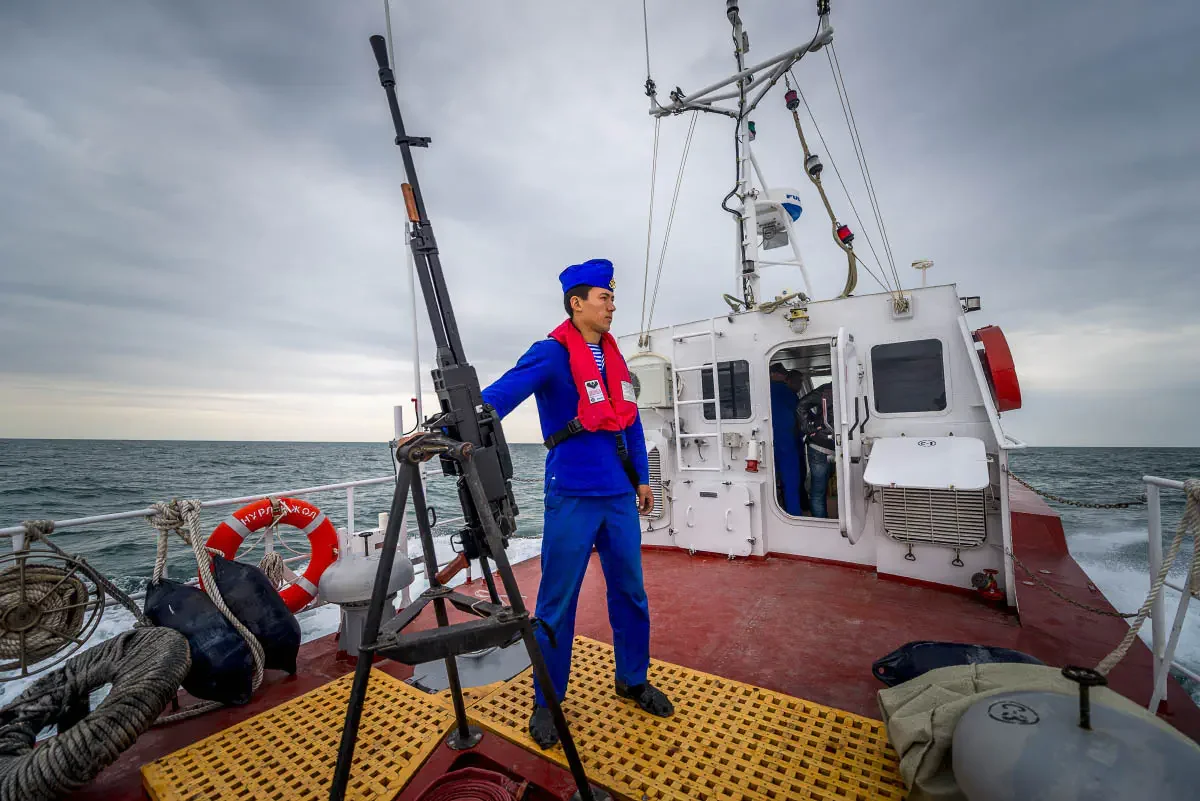 Units of the Kazakh Coast Guard control the water border of Kazakhstan on the Caspian Sea