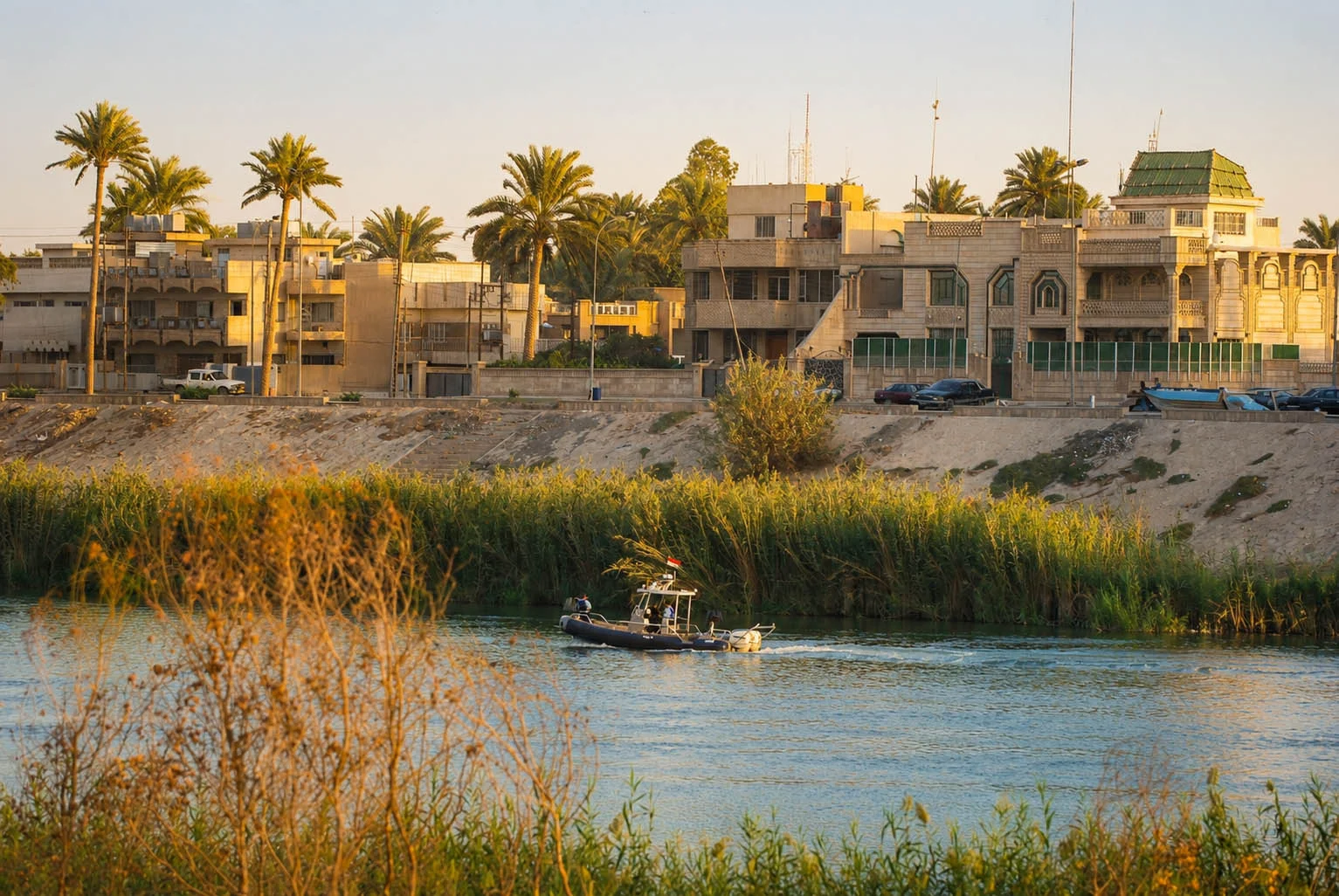 Baghdad is situated on the banks of the Tigris River