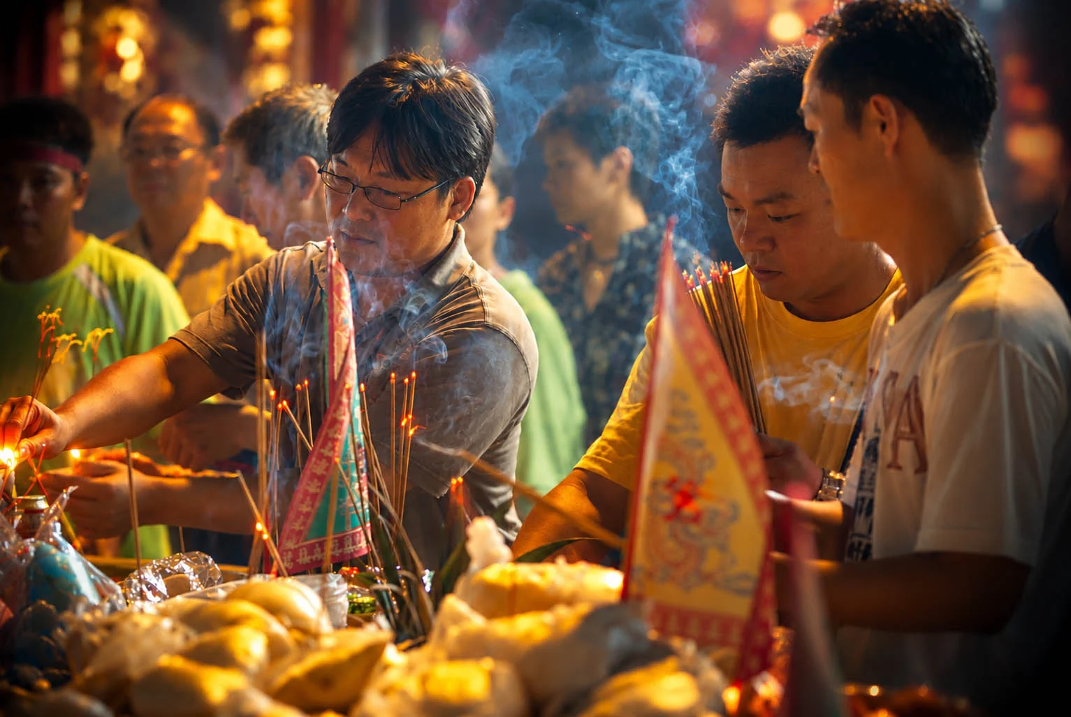 Worshippers pray for protection, good health, and prosperity