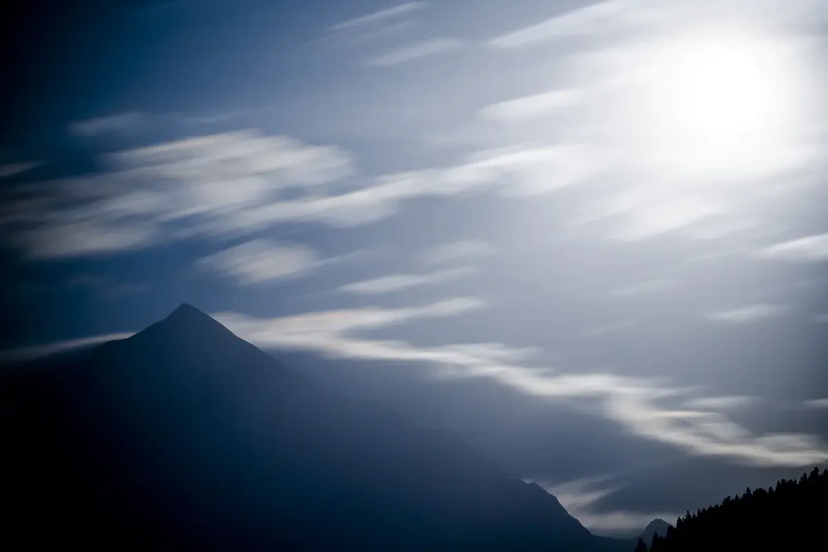 Tetnuldi (4869 m) in the light of the moon. Svaneti, Georgia
